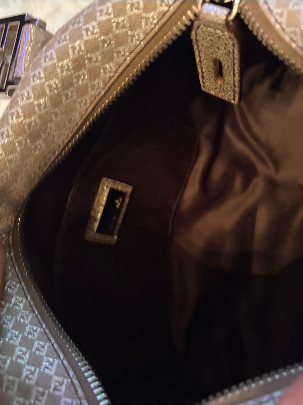 Fendi Mini Monogram Shoulder Bag in Metallic Gold